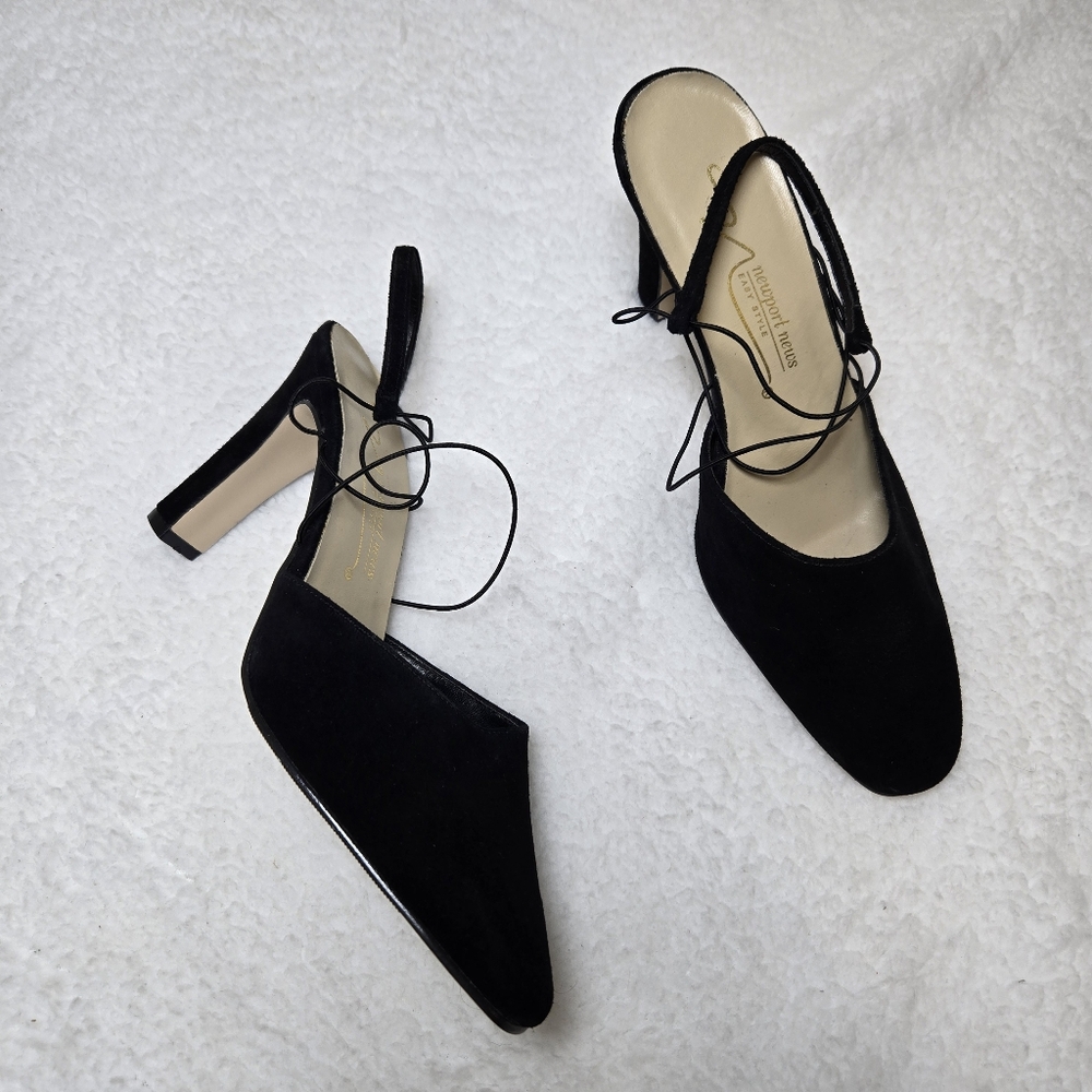 Newport News Strappy Heels Suede Leather Pumps Black Size 10